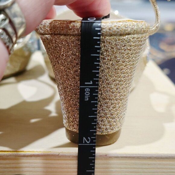 David’s Bridal ✦ Glitter Wedge Sandals ✦ Gold w/ Rhinestones Buckle Strap 9T - Picture 15 of 16